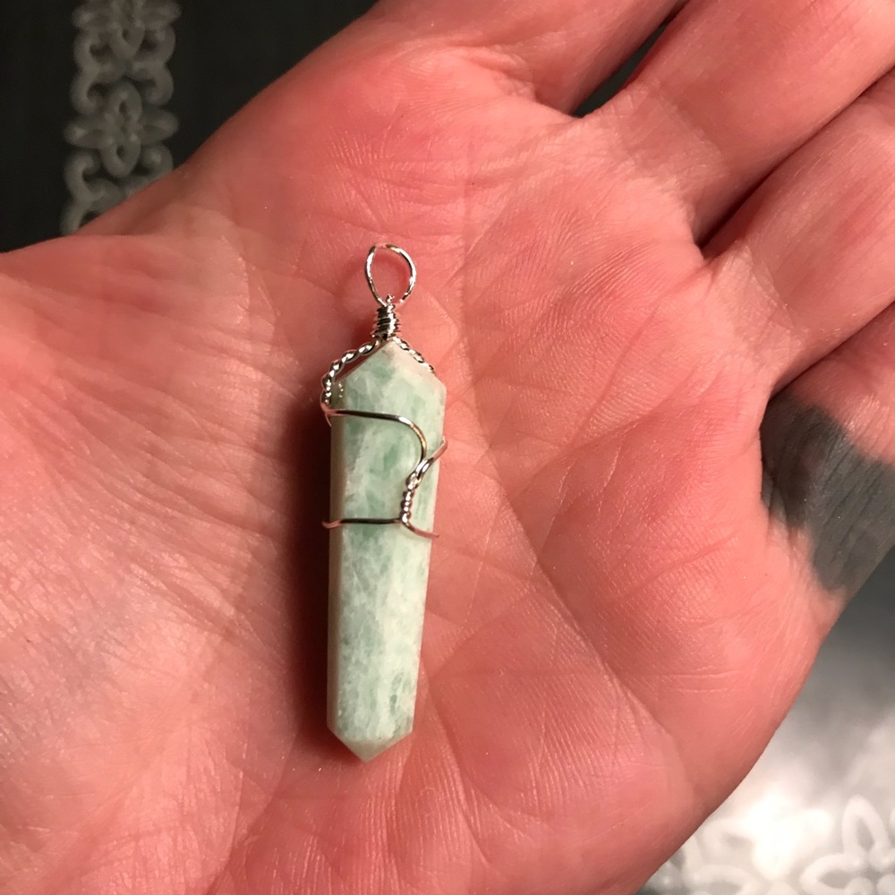Wire wrapped amazonite pendant